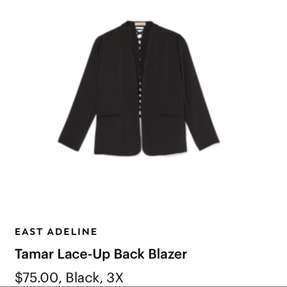 East Adeline - NWT Lace up back black blazer 3X